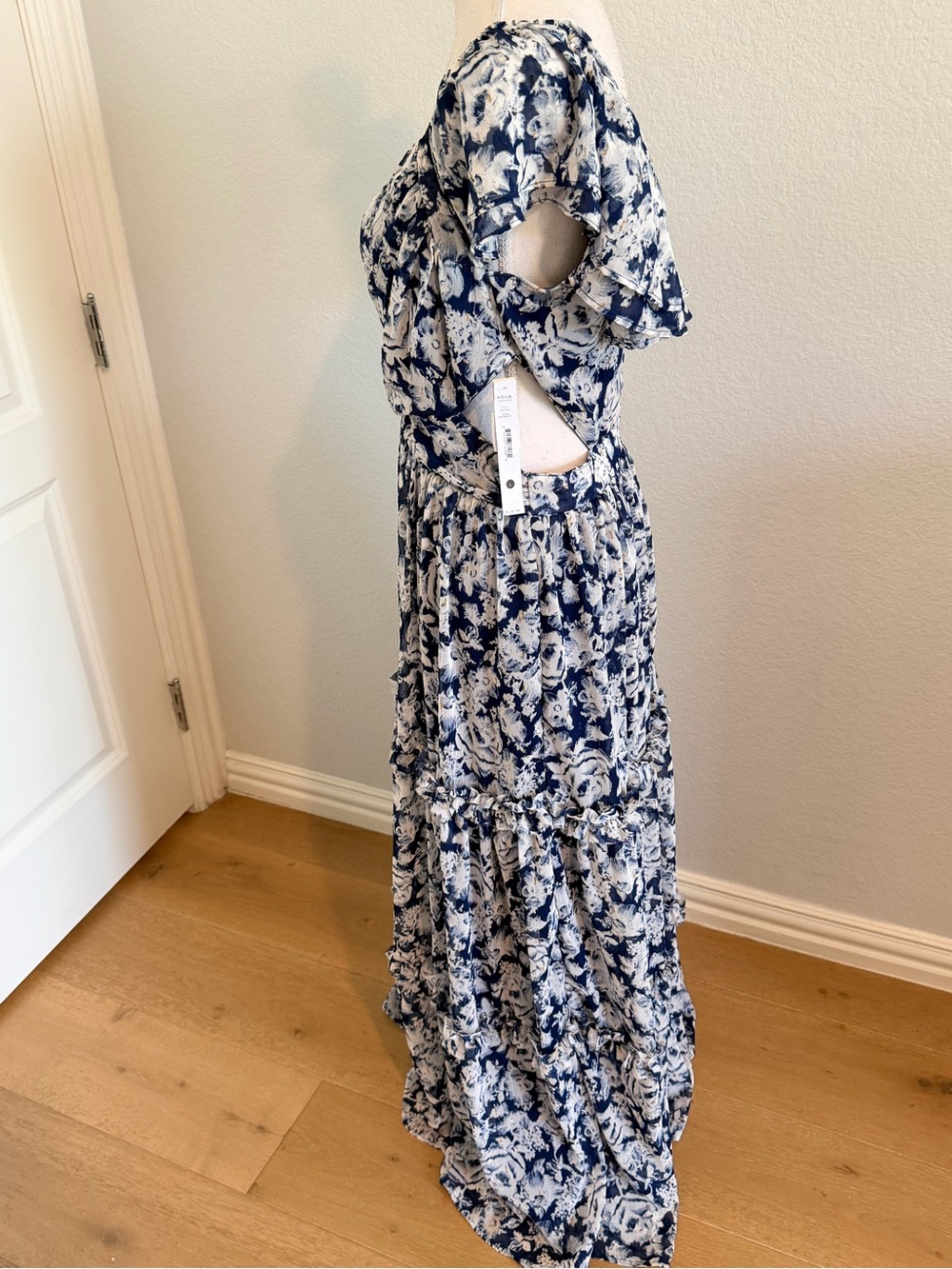 Aqua Navy and White Floral Maxi Dress - Picture 4 of 5